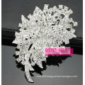 silver tone leaf clover flower crystal brooch